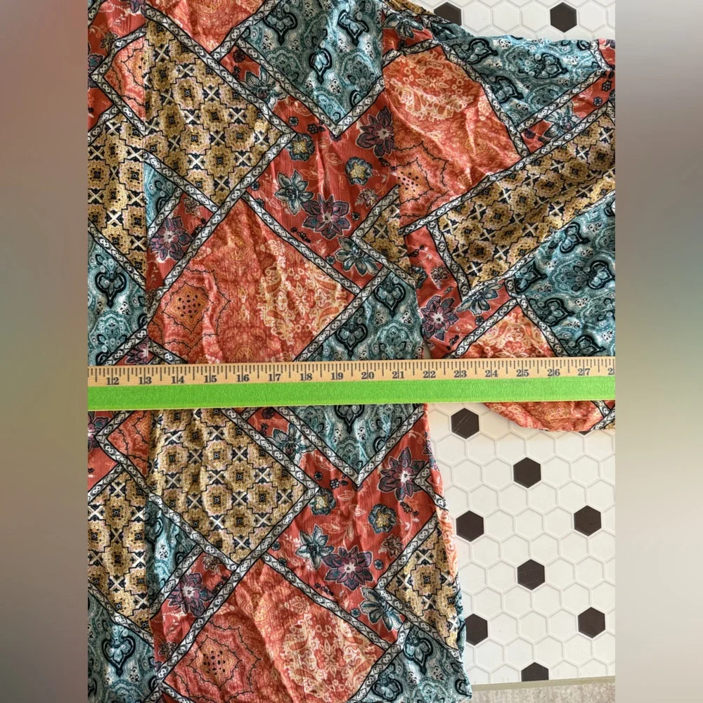 Easel Patchwork Kimono Cardigan Boho Lightweight Open Front Small Artsy Festival